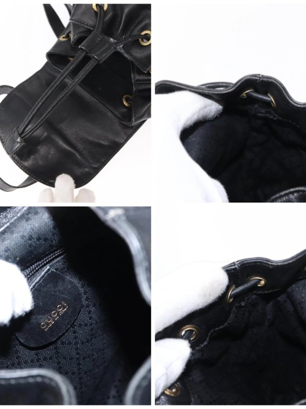 GUCCI Bamboo Backpack Leather Black Gold - Picture 15 of 16